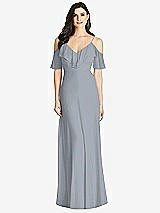 Front View Thumbnail - Platinum Ruffled Cold-Shoulder Chiffon Maxi Dress