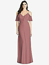 Front View Thumbnail - Rosewood Ruffled Cold-Shoulder Chiffon Maxi Dress