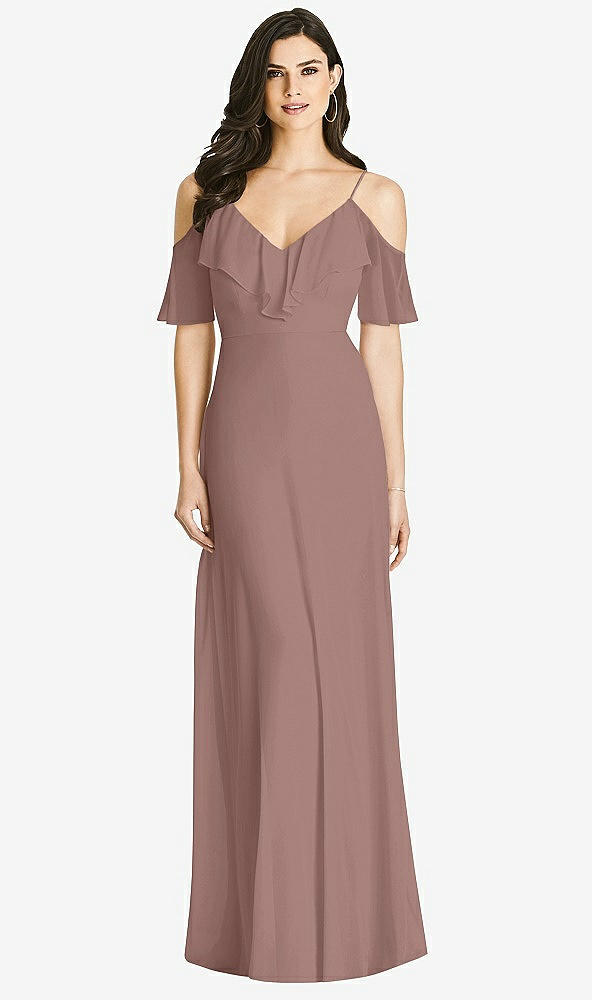 Front View - Sienna Ruffled Cold-Shoulder Chiffon Maxi Dress