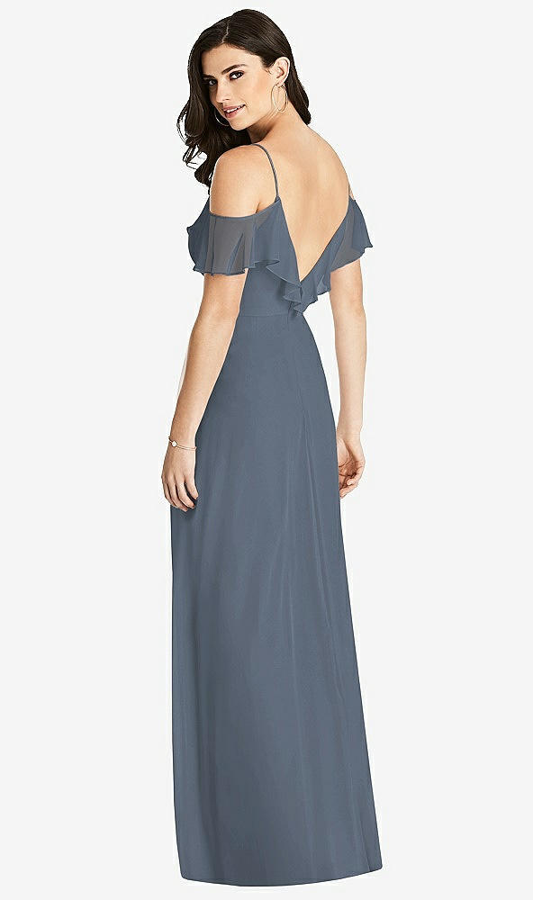 Back View - Silverstone Ruffled Cold-Shoulder Chiffon Maxi Dress