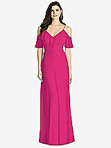 Front View Thumbnail - Think Pink Ruffled Cold-Shoulder Chiffon Maxi Dress