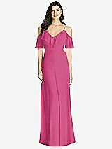 Front View Thumbnail - Tea Rose Ruffled Cold-Shoulder Chiffon Maxi Dress