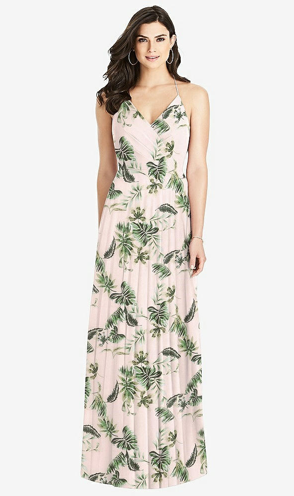 Back View - Palm Beach Print Ruffled Strap Cutout Wrap Maxi Dress