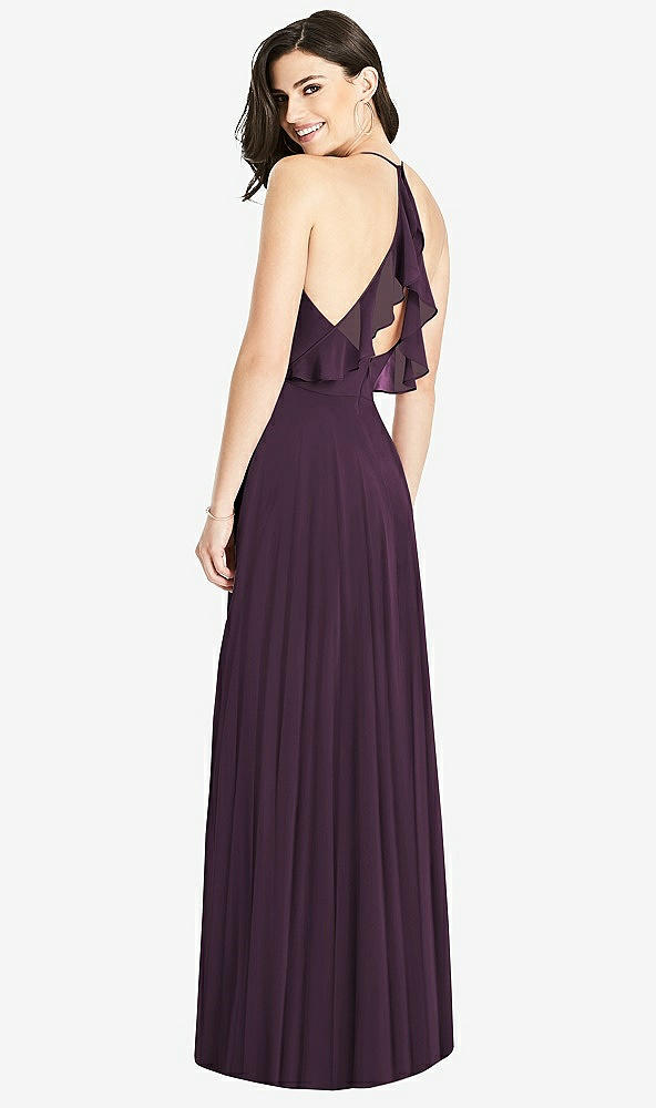 Front View - Aubergine Ruffled Strap Cutout Wrap Maxi Dress