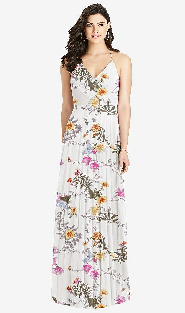 Back View - Butterfly Botanica Ivory Ruffled Strap Cutout Wrap Maxi Dress