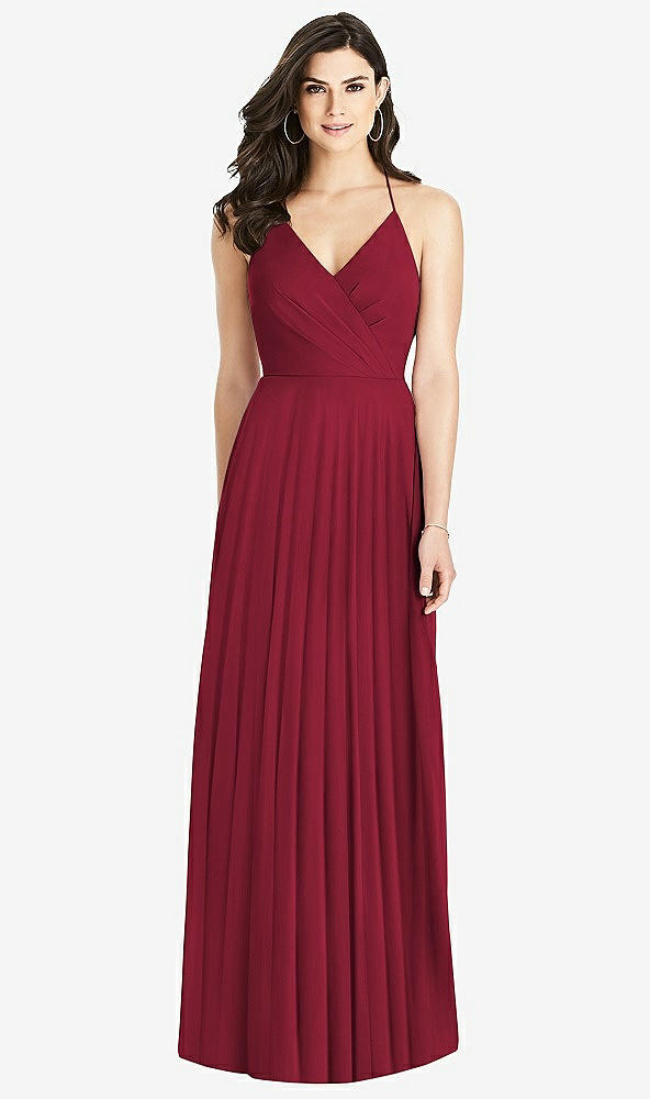 Back View - Burgundy Ruffled Strap Cutout Wrap Maxi Dress