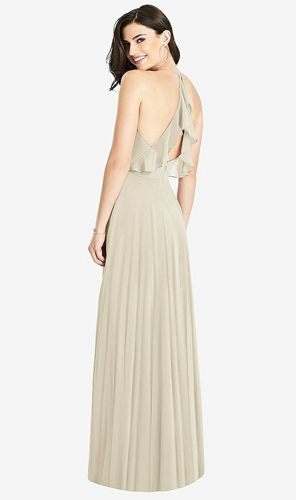 Front View - Champagne Ruffled Strap Cutout Wrap Maxi Dress