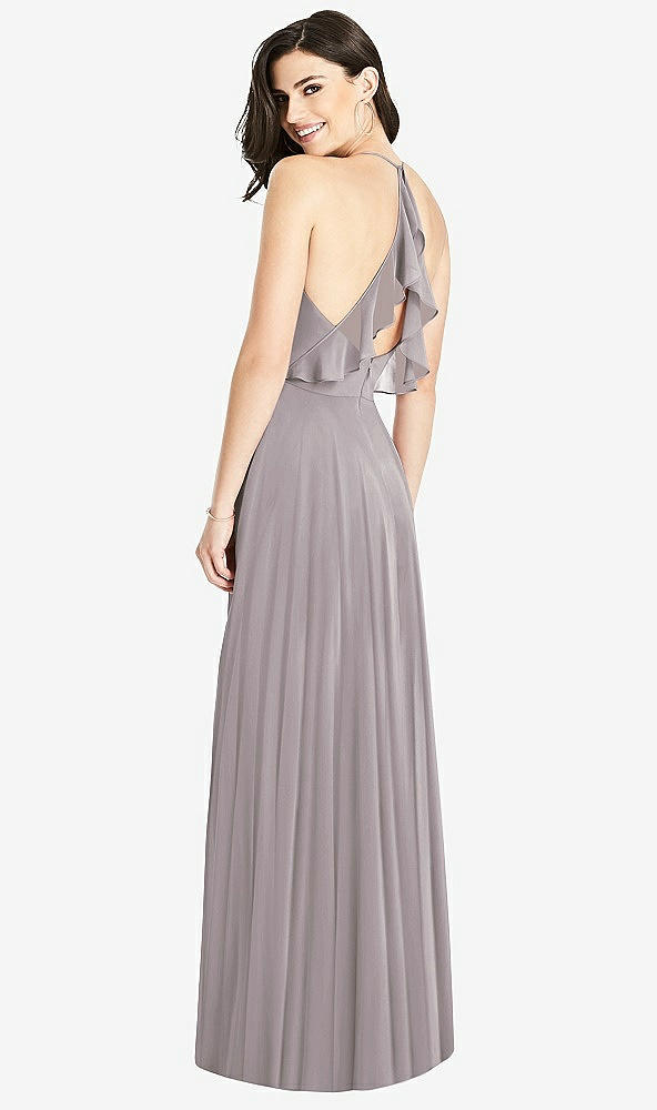 Front View - Cashmere Gray Ruffled Strap Cutout Wrap Maxi Dress