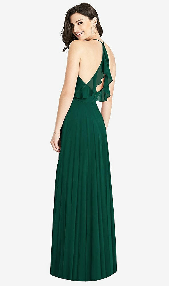 Front View - Hunter Green Ruffled Strap Cutout Wrap Maxi Dress