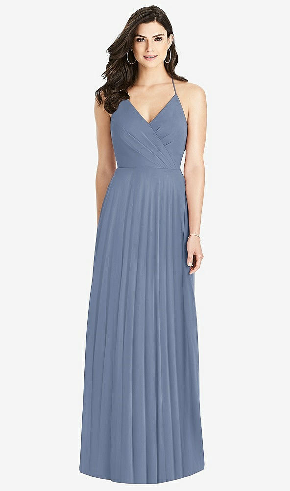 Back View - Larkspur Blue Ruffled Strap Cutout Wrap Maxi Dress