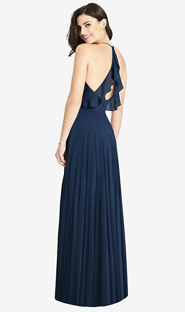 Front View - Midnight Navy Ruffled Strap Cutout Wrap Maxi Dress