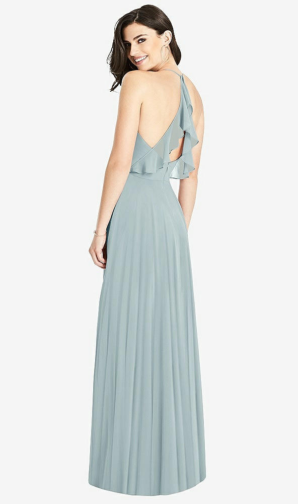 Front View - Morning Sky Ruffled Strap Cutout Wrap Maxi Dress