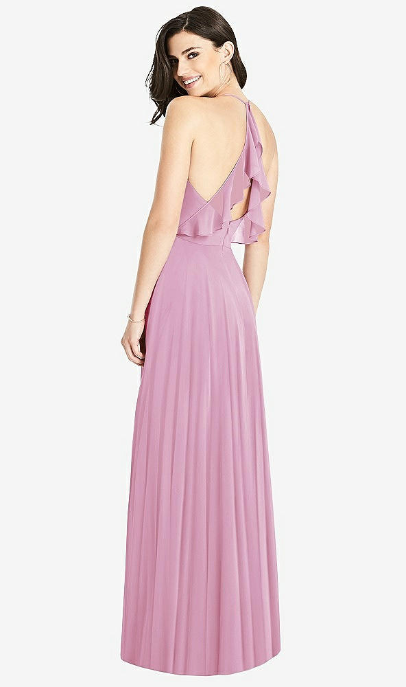 Front View - Powder Pink Ruffled Strap Cutout Wrap Maxi Dress