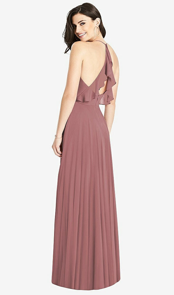 Front View - Rosewood Ruffled Strap Cutout Wrap Maxi Dress