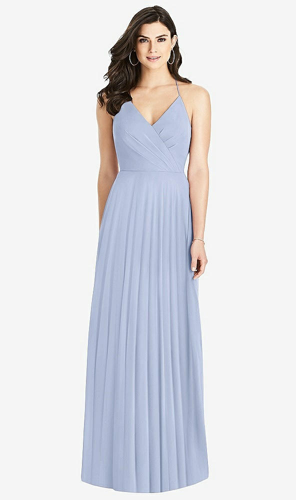 Back View - Sky Blue Ruffled Strap Cutout Wrap Maxi Dress