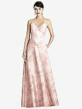Front View Thumbnail - Bow And Blossom Print Criss Cross Back Floral Satin Maxi Dress with Full A-Line Skirt
