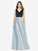 Front View Thumbnail - Mist & Black Sleeveless A-Line Satin Dress with Pockets
