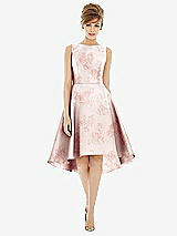 Alt View 1 Thumbnail - Bow And Blossom Print Bateau Neck High Low Floral Satin Cocktail Dress
