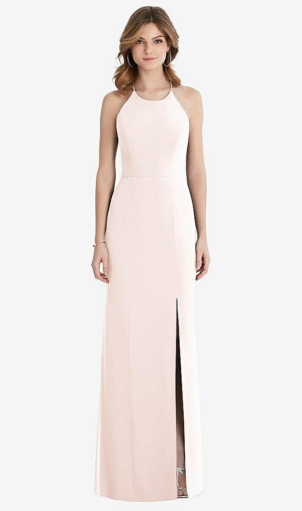 Front View - Blush Criss Cross Open-Back Chiffon Trumpet Gown