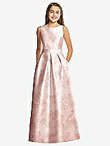 Front View Thumbnail - Bow And Blossom Print Floral Bateau Neck Maxi Junior Bridesmaid Dress with Pockets