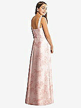 Rear View Thumbnail - Bow And Blossom Print Floral Bateau Neck Maxi Junior Bridesmaid Dress with Pockets