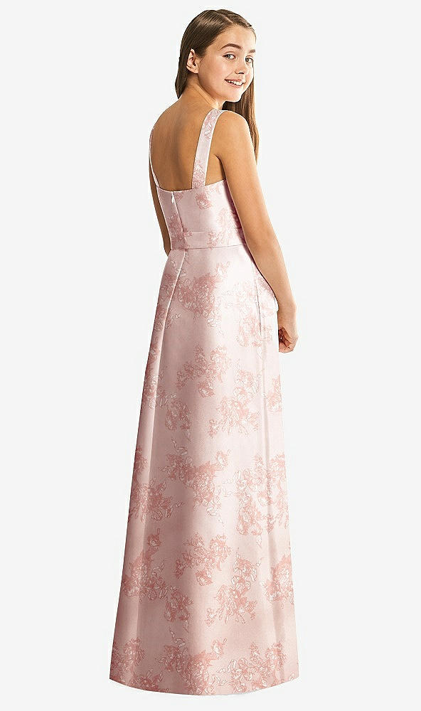 Back View - Bow And Blossom Print Floral Bateau Neck Maxi Junior Bridesmaid Dress with Pockets