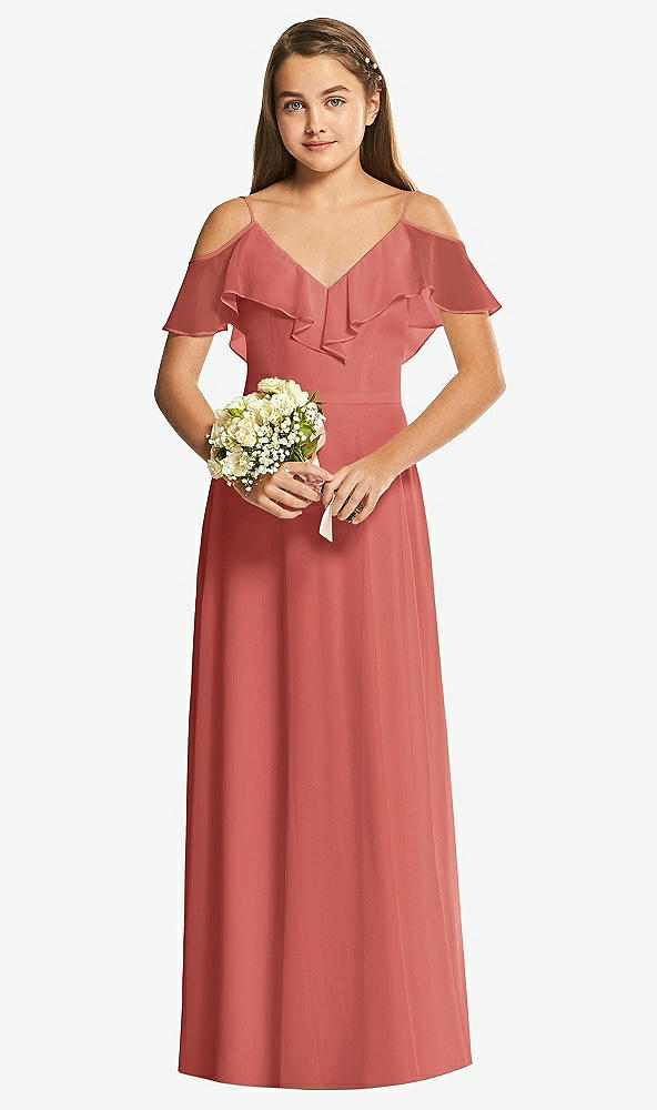 Front View - Coral Pink Dessy Collection Junior Bridesmaid Dress JR548