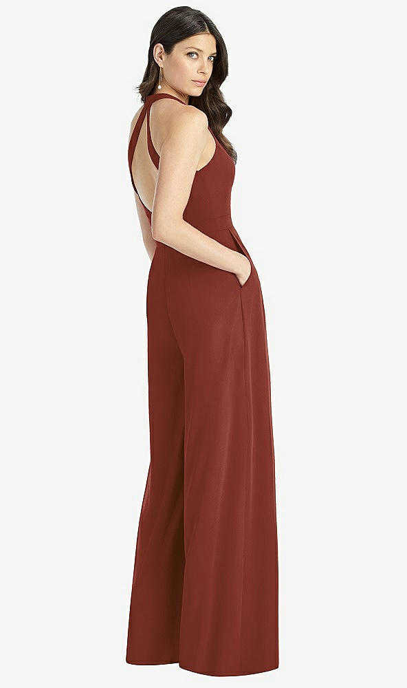 Back View - Auburn Moon V-Neck Backless Pleated Front Jumpsuit