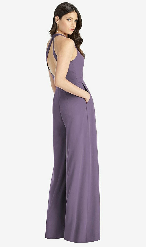 Back View - Lavender V-Neck Backless Pleated Front Jumpsuit