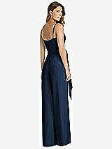 Rear View Thumbnail - Midnight Navy Spaghetti Strap Crepe Jumpsuit with Sash - Alana 