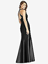 Rear View Thumbnail - Black V-Neck Halter Satin Trumpet Gown