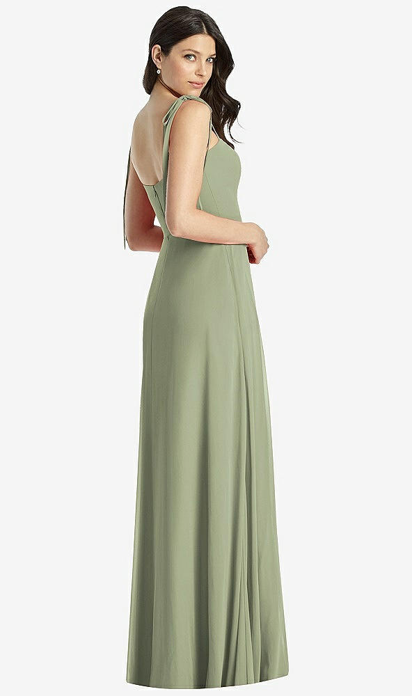 Back View - Sage Tie-Shoulder Chiffon Maxi Dress with Front Slit