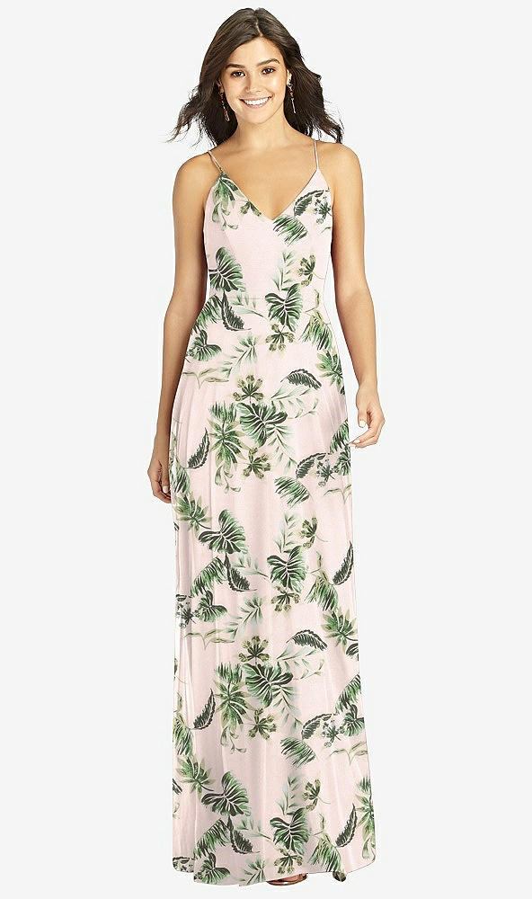 Front View - Palm Beach Print Criss Cross Back A-Line Maxi Dress