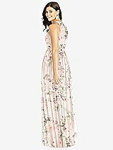 Rear View Thumbnail - Blush Garden Shirred Skirt Jewel Neck Halter Dress with Front Slit