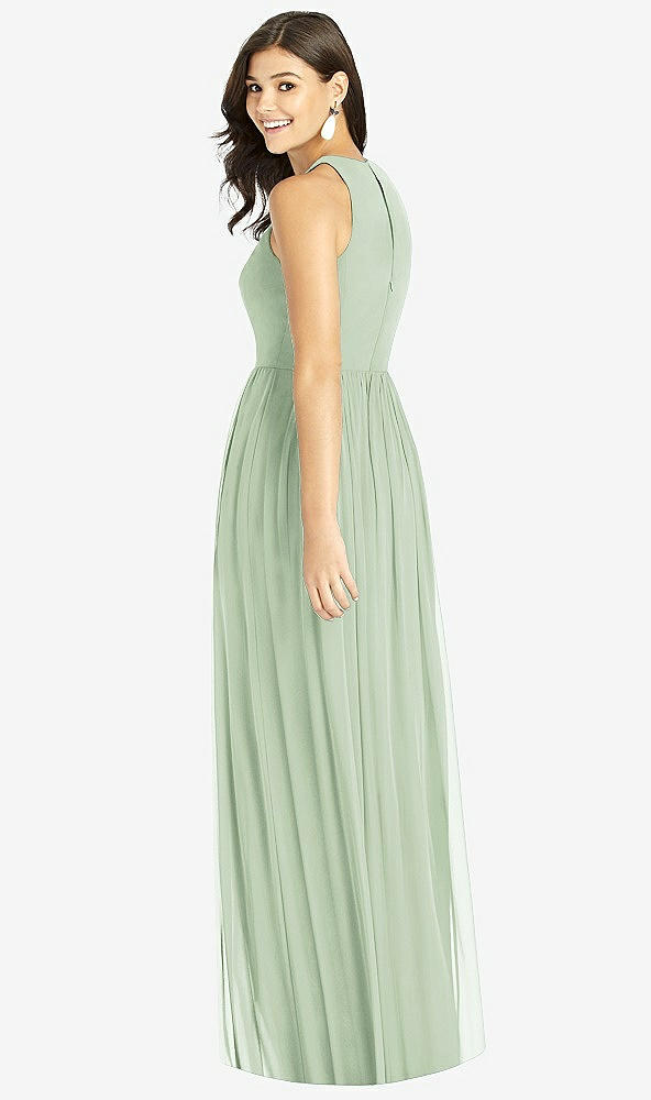 Back View - Celadon Shirred Skirt Jewel Neck Halter Dress with Front Slit