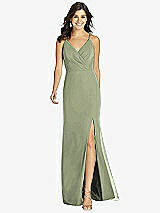 Front View Thumbnail - Sage Criss Cross Back Mermaid Wrap Dress