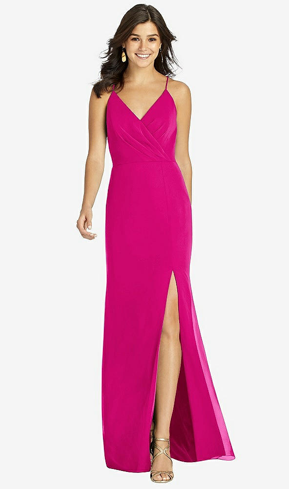 Front View - Think Pink Criss Cross Back Mermaid Wrap Dress