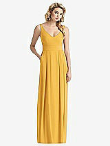 Front View Thumbnail - NYC Yellow Sleeveless Pleated Skirt Maxi Dress with Pockets