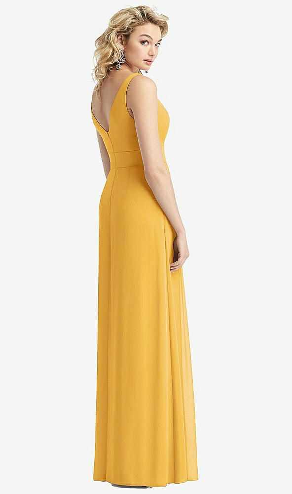 Back View - NYC Yellow Sleeveless Pleated Skirt Maxi Dress with Pockets