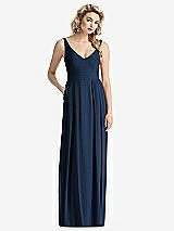 Front View Thumbnail - Midnight Navy Sleeveless Pleated Skirt Maxi Dress with Pockets