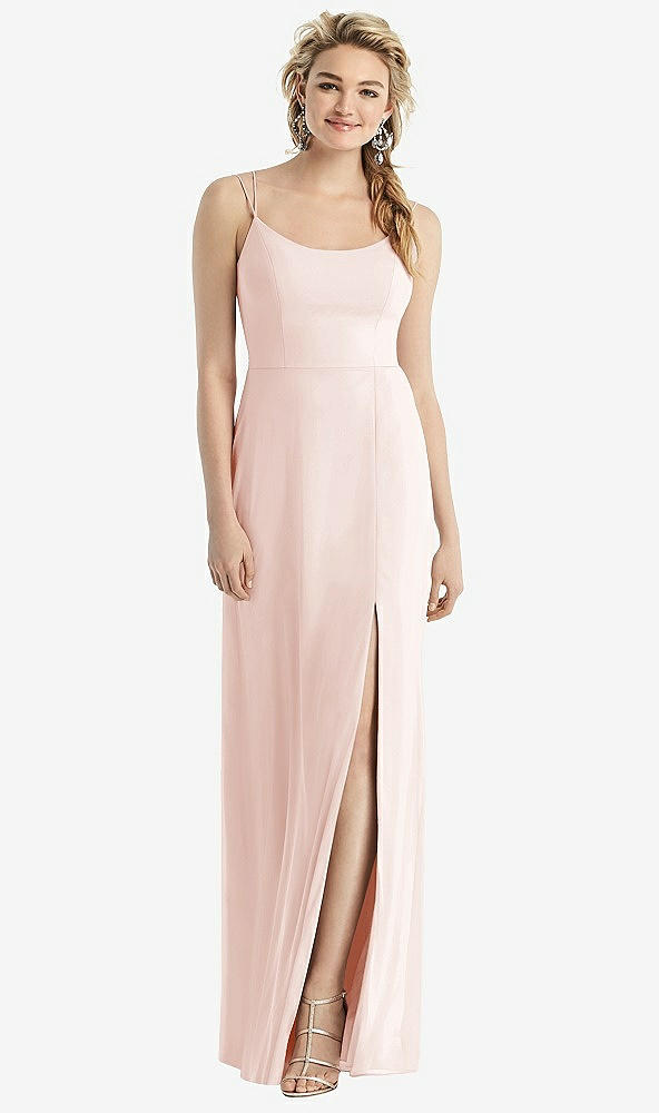 Back View - Blush Cowl-Back Double Strap Maxi Dress with Side Slit