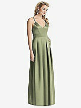 Front View Thumbnail - Kiwi Pleated Skirt Satin Maxi Dress with Pockets