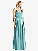 Front View Thumbnail - Spa Pleated Skirt Satin Maxi Dress with Pockets