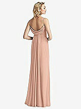 Front View Thumbnail - Pale Peach Shirred Sash Cowl-Back Chiffon Trumpet Gown