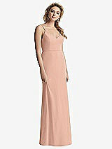 Rear View Thumbnail - Pale Peach Shirred Sash Cowl-Back Chiffon Trumpet Gown