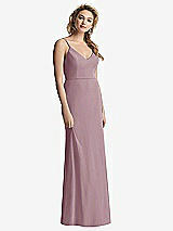 Rear View Thumbnail - Dusty Rose Shirred Sash Cowl-Back Chiffon Trumpet Gown