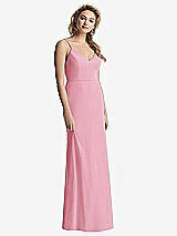 Rear View Thumbnail - Peony Pink Shirred Sash Cowl-Back Chiffon Trumpet Gown