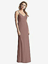 Rear View Thumbnail - Sienna Shirred Sash Cowl-Back Chiffon Trumpet Gown