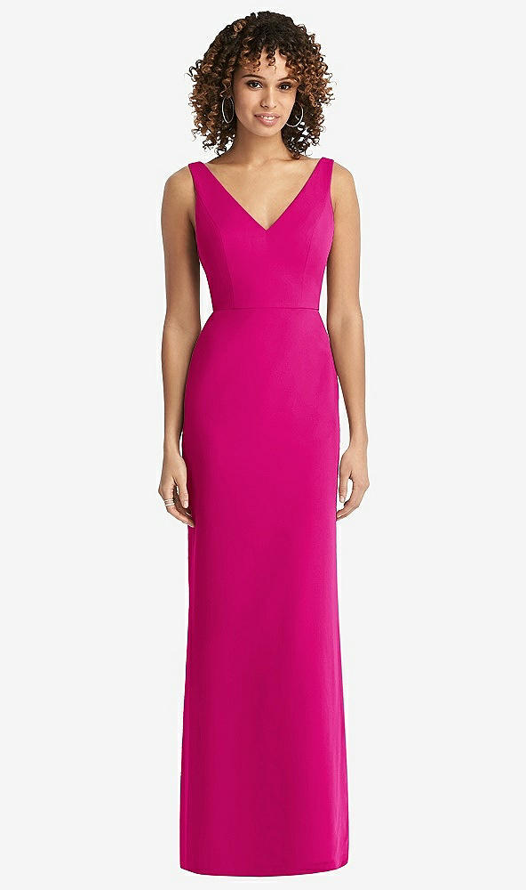 Back View - Think Pink Sleeveless Tie Back Chiffon Trumpet Gown