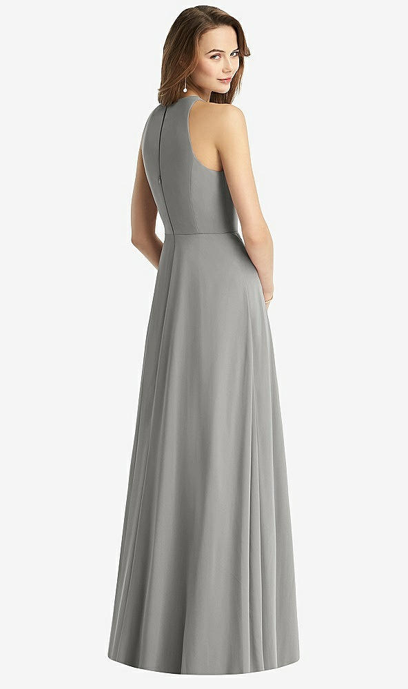 Back View - Chelsea Gray Sleeveless Halter Chiffon Maxi Dress